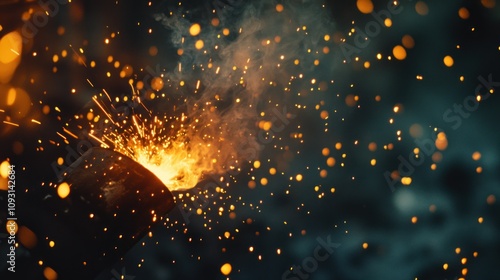 Close-up of Sparks and Smoke During Metal Welding photo