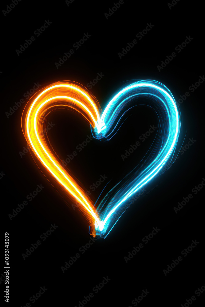 Heart-Shaped Neon Rays on Black Heart-Shaped Neon Rays on Black
