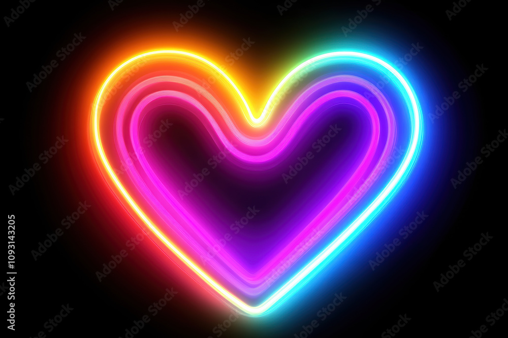 Abstract Heart with Glowing Neon Rays