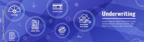 Underwriting for Loan Application - Mortgage or Interest Rates Icon Set and Banner
