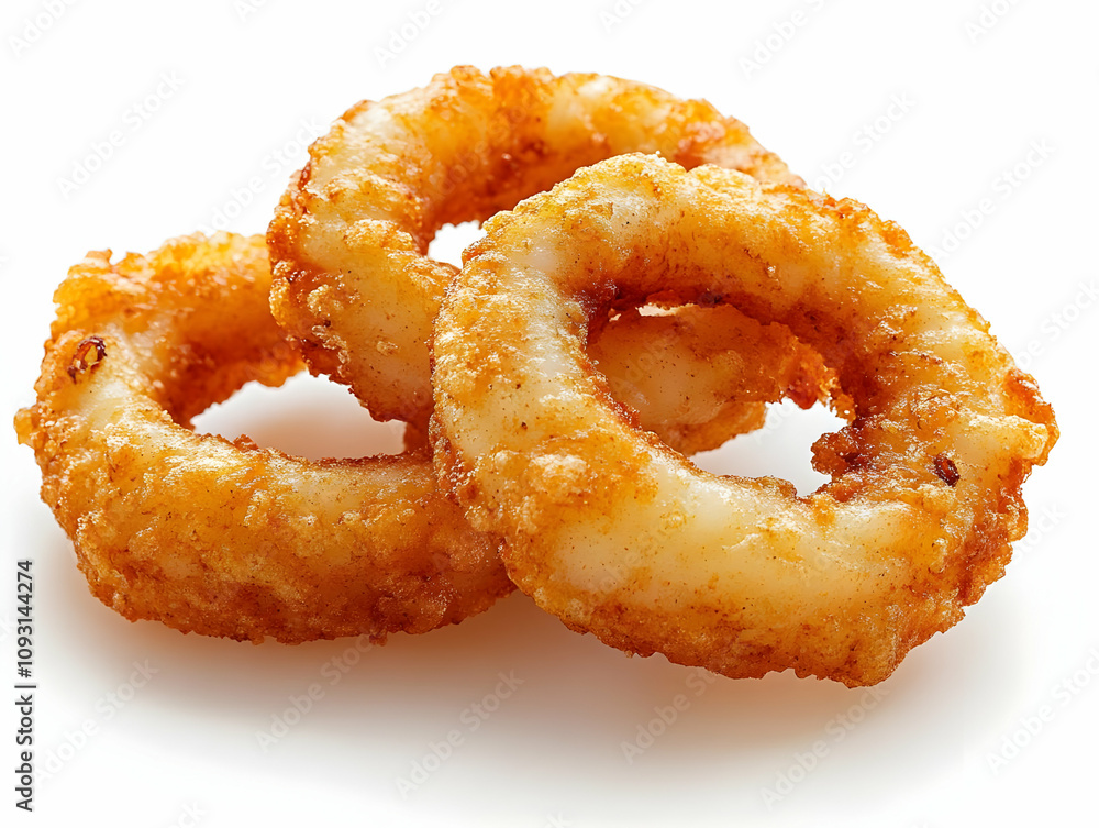 Photo Crispy Fried Calamari Rings on White Background Photo Crispy Fried Calamari Rings on White Background