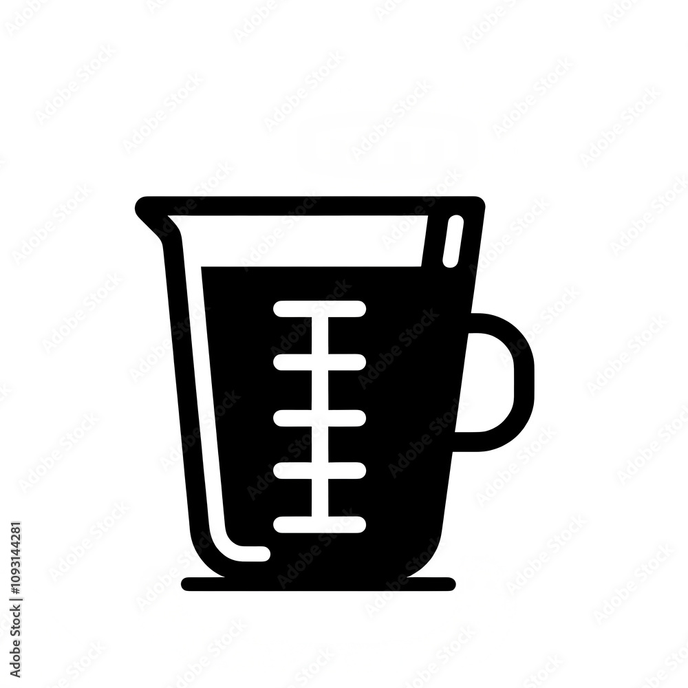 Isolated black and white vector illustration of a measuring glass of liquid on a white background. Isolated black and white vector illustration of a measuring glass of liquid on a white background.