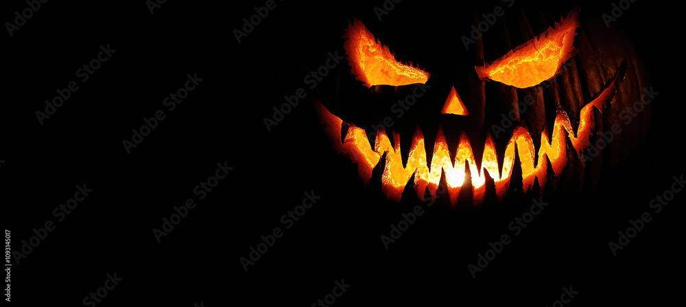 Halloween pumpkin with fangs on black background Halloween pumpkin with fangs on black background