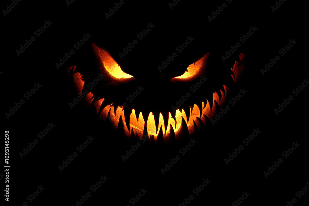 Fototapeta premium Glowing jack-o'-lantern with scary fangs