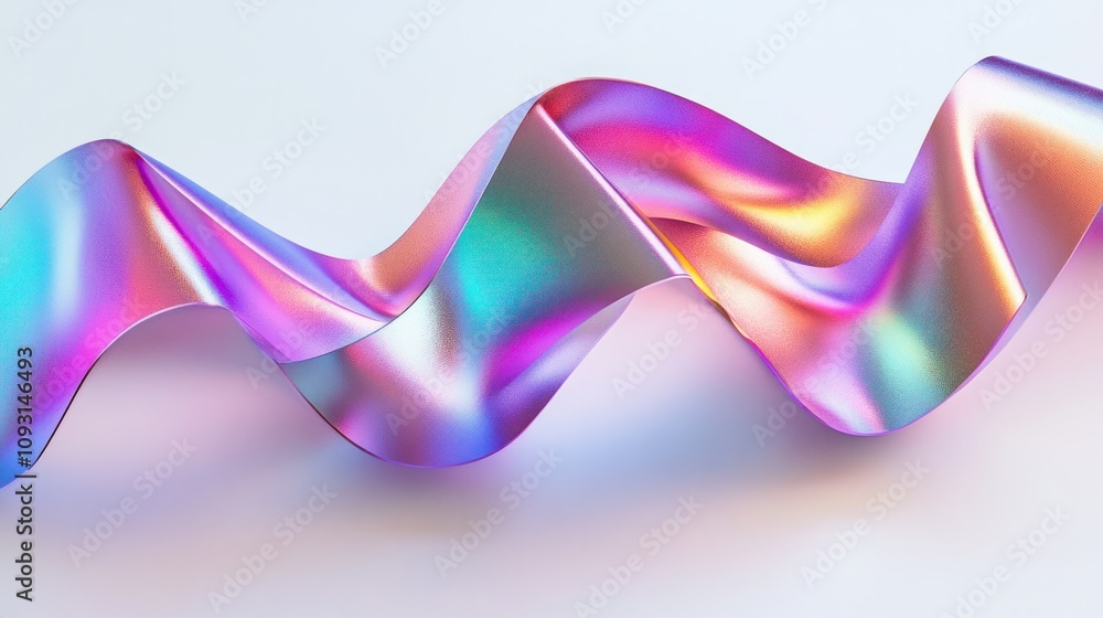 Wavy iridescent ribbon flowing in a dynamic 3D render, featuring bold holographic gradients and sleek textures Wavy iridescent ribbon flowing in a dynamic 3D render, featuring bold holographic gradients and sleek textures