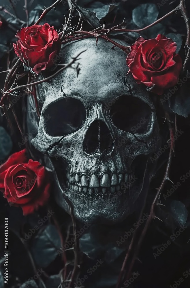 A dark, gothic skull with roses, a goth aesthetic wallpape A dark, gothic skull with roses, a goth aesthetic wallpape