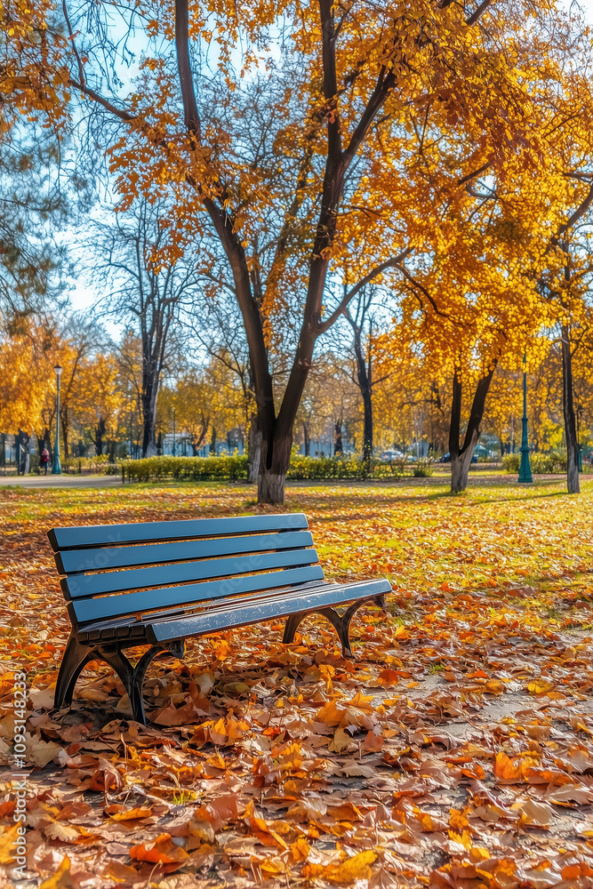Autumn Park Scene with a Wooden Bench Autumn Park Scene with a Wooden Bench