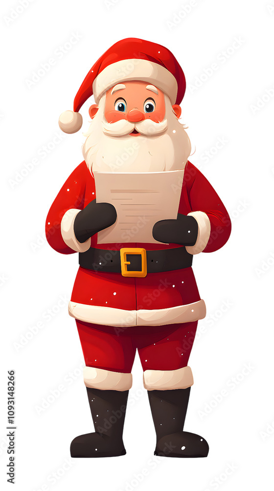 Santa Claus holding a paper wish list isolated on transparent background Santa Claus holding a paper wish list isolated on transparent background