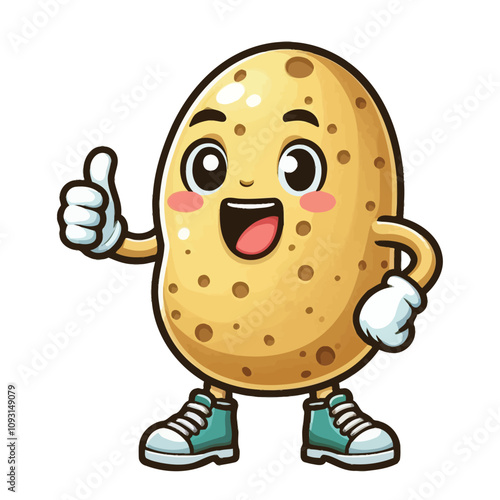  Cartoon Potato  character colorful vector illustration, isolated on white background 