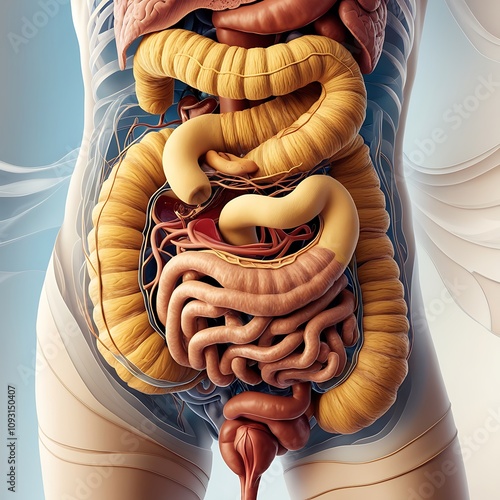 human gut details for medical education wallpaper illustration photo