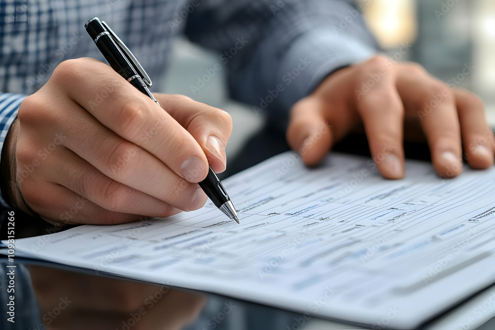 Realistic Photo - Man Filling Out Form with Pen Realistic Photo - Man Filling Out Form with Pen