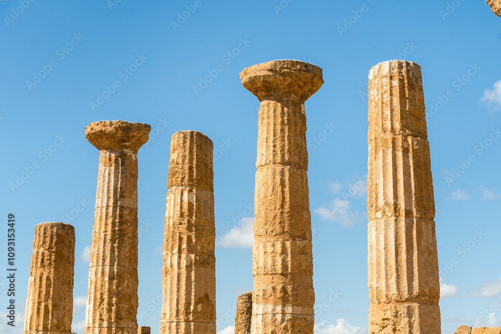 The columns of the Temple of Heracles (Ercole), located in the park of the Valley of the Temples in Agrigento, Sicily, Italy The columns of the Temple of Heracles (Ercole), located in the park of the Valley of the Temples in Agrigento, Sicily, Italy
