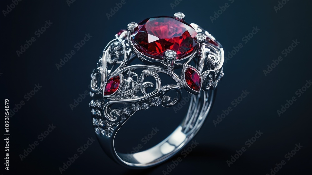 Ring with red gemstone and diamonds Ring with red gemstone and diamonds