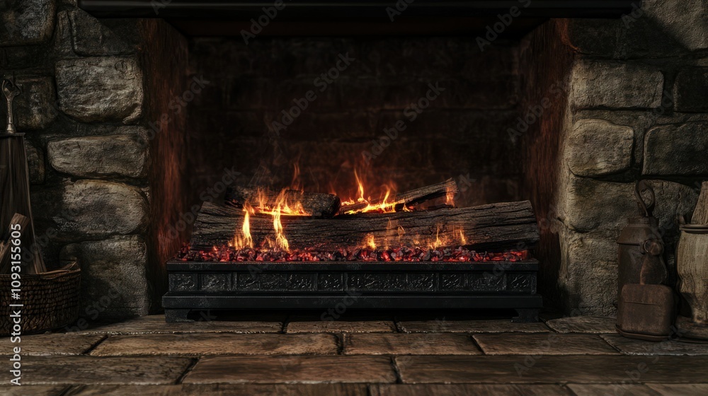 Warmth of Embers: A Realistic Depiction of Wood Burning in a Rustic Stove Warmth of Embers: A Realistic Depiction of Wood Burning in a Rustic Stove