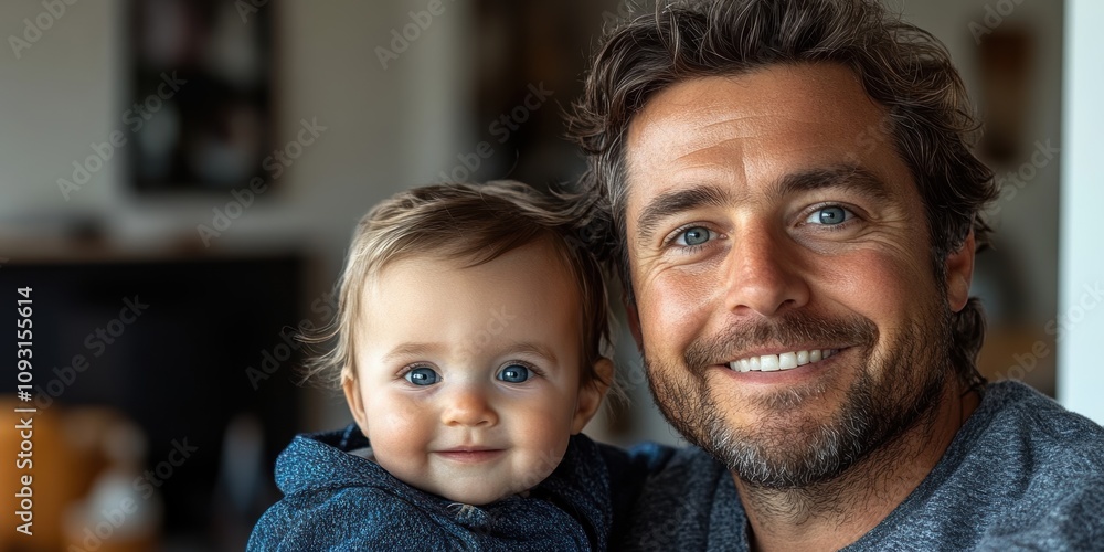 Smiling father and baby with blue eyes enjoying quality time together, capturing a moment of bonding and happiness in a warm, cozy setting Smiling father and baby with blue eyes enjoying quality time together, capturing a moment of bonding and happiness in a warm, cozy setting