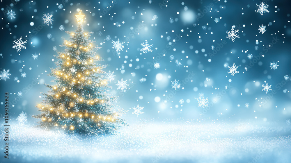 Illuminated Christmas tree with snowflake background Illuminated Christmas tree with snowflake background