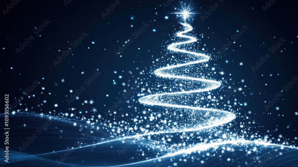 Festive tree with glowing light waves Festive tree with glowing light waves