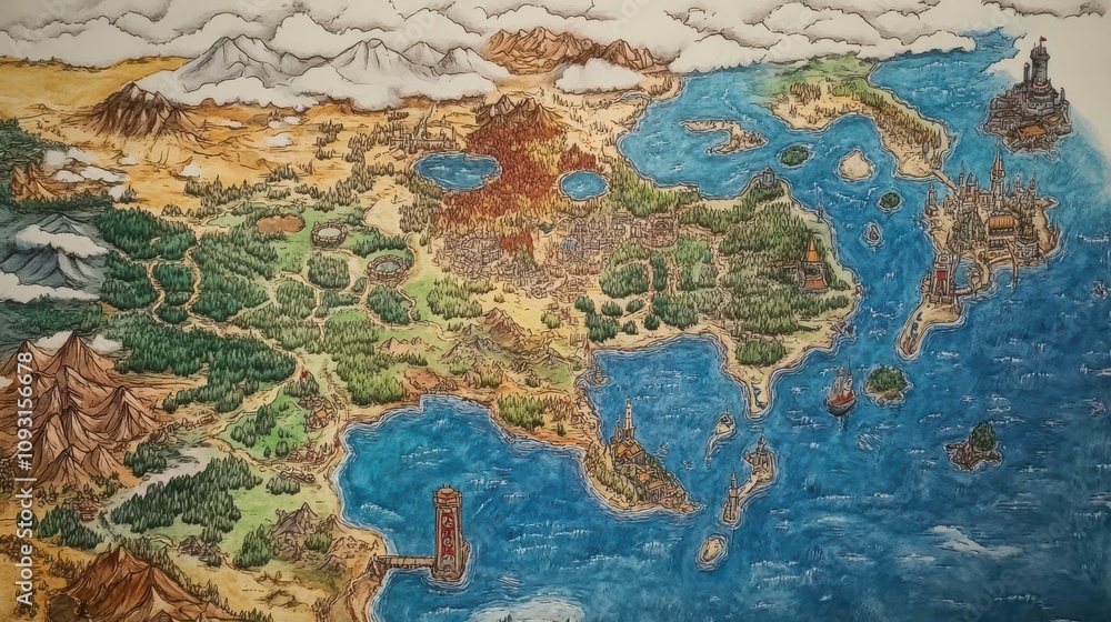 Exploring enchanted realms handdrawn map of fantasy lands imaginative cartography vibrant landscapes artistic perspective whimsical adventure Exploring enchanted realms handdrawn map of fantasy lands imaginative cartography vibrant landscapes artistic perspective whimsical adventure