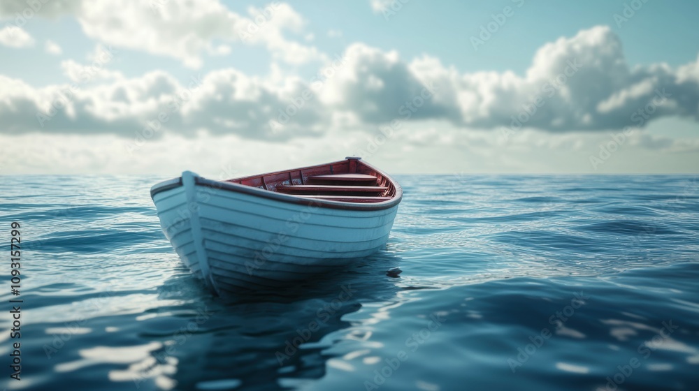 Rowing boat drifting in gentle waves serene ocean nature scene tranquil environment aesthetic viewpoint calm concept Rowing boat drifting in gentle waves serene ocean nature scene tranquil environment aesthetic viewpoint calm concept