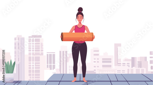 Cheerful young woman with yoga mat