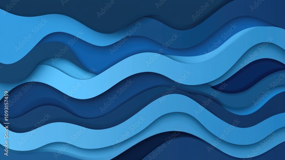 Blue paper cut waves on dark background Blue paper cut waves on dark background