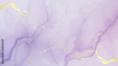 Soft watercolor wash on a marble surface with shades of astral purple and blue gradating into gold accents, gemstone, shimmering, elegant photo