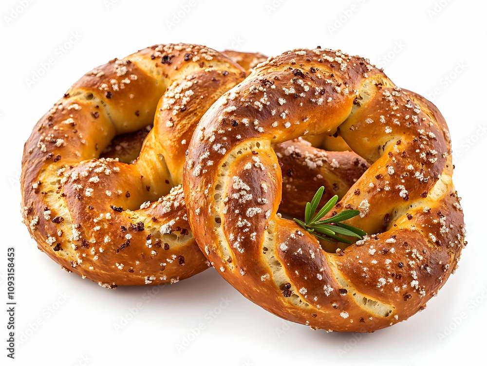 Photo Two Freshly Baked Pretzels Salt Crystals Photo Two Freshly Baked Pretzels Salt Crystals