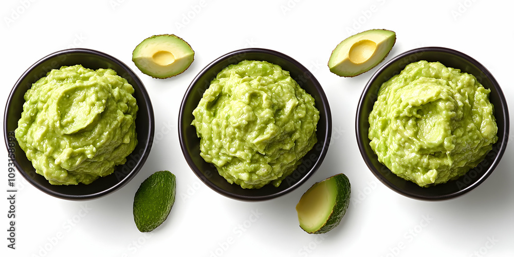 Obraz premium Photo, Guacamole Avocado Dip, Bowls, White Background
