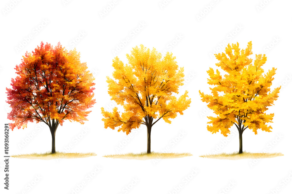 Yellow trees isolated on transparent background Yellow trees isolated on transparent background