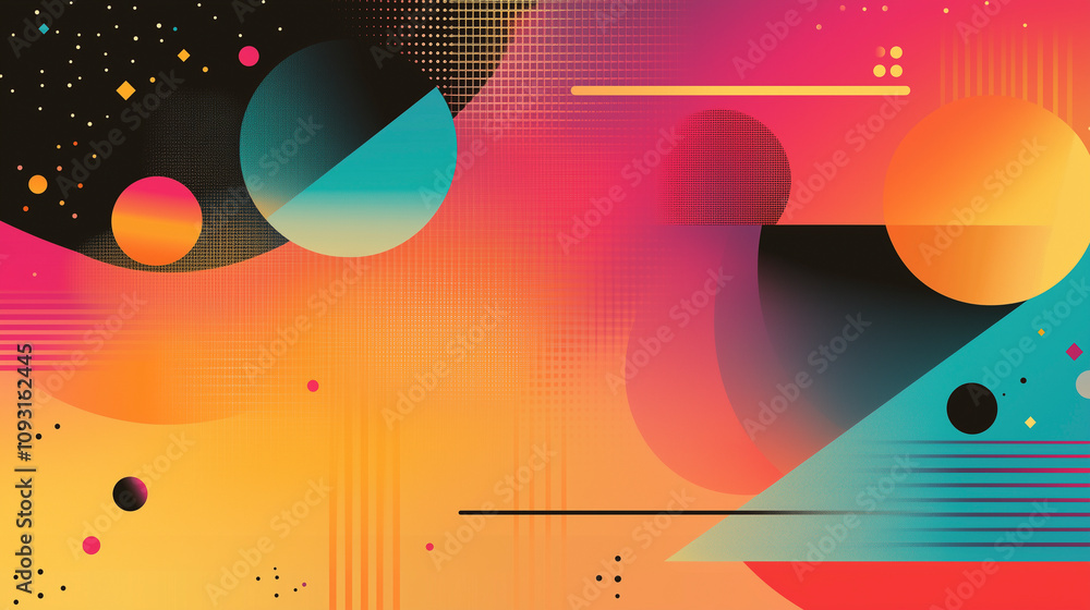 Obraz premium A colorful and vibrant, retro-inspired sci-fi background featuring abstract geometric shapes.