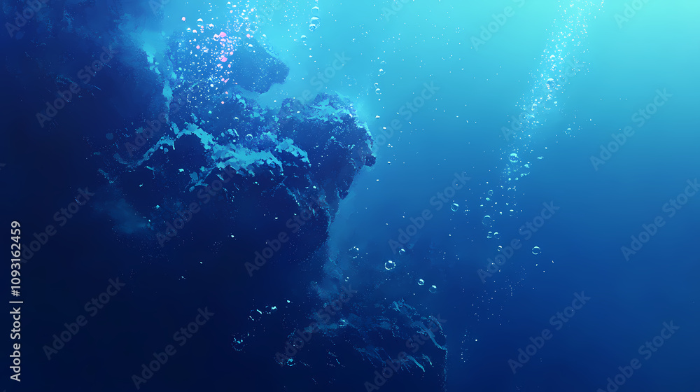 Underwater view with bubbles rising to the surface in a deep blue ocean. the image captures the serenity and mystery of the underwater world. Underwater Bubble Worlds. Illustration Underwater view with bubbles rising to the surface in a deep blue ocean. the image captures the serenity and mystery of the underwater world. Underwater Bubble Worlds. Illustration