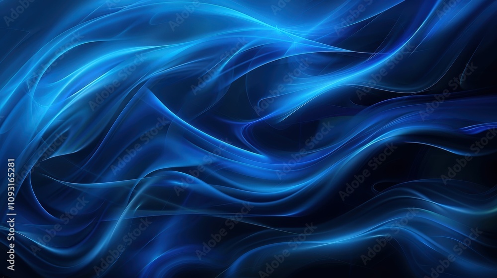 Obraz premium Abstract blue waves with flowing light patterns create a tranquil and dynamic visual effect.