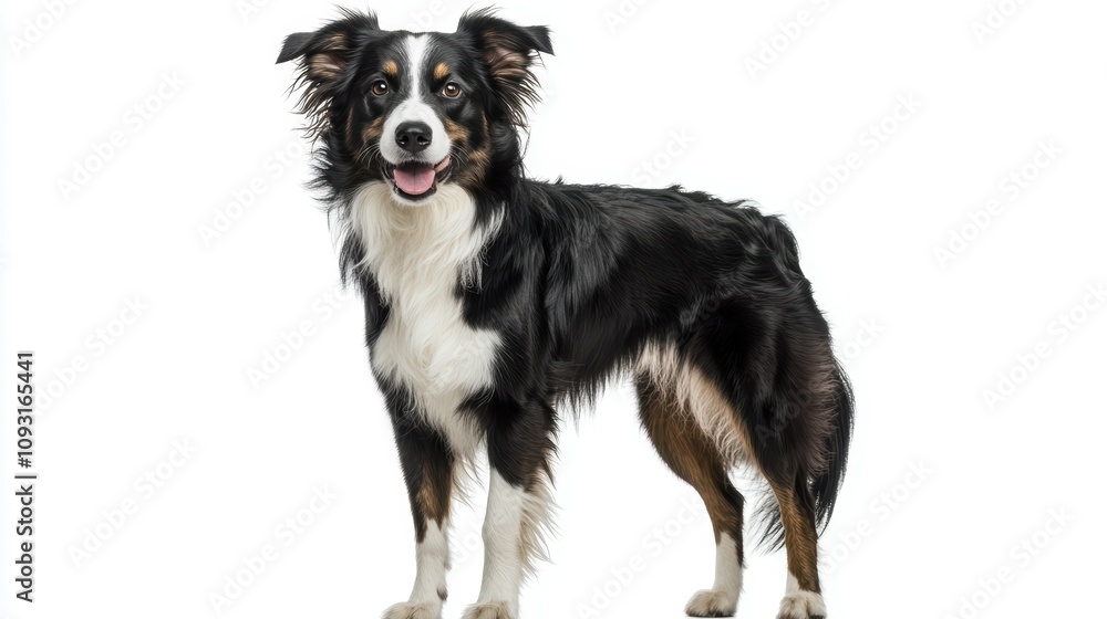 Regal collie with shiny coat posing on white background for stunning pet photography Regal collie with shiny coat posing on white background for stunning pet photography