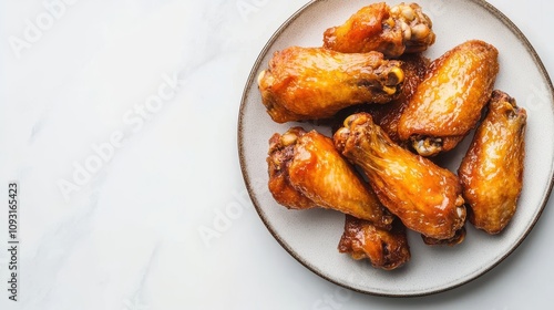 Fried Chicken Wings on Platter with Soft Light Background