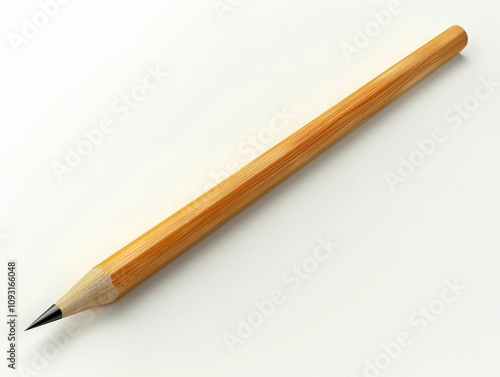 A wooden pencil with a sharpened tip resting on a plain surface.