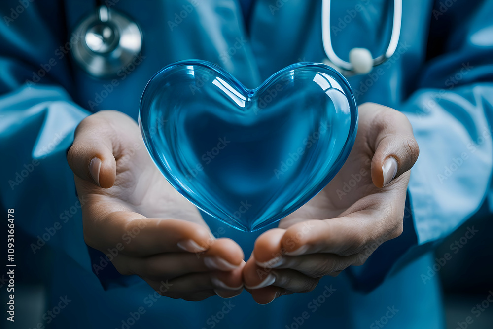 3D Illustration Doctor Holding Blue Heart Health, Care, Love 3D Illustration Doctor Holding Blue Heart Health, Care, Love