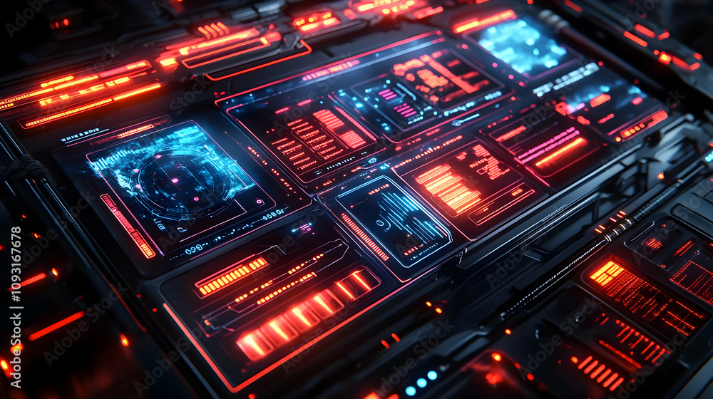3D Illustration Futuristic Interface Technology Data Panel 3D Illustration Futuristic Interface Technology Data Panel