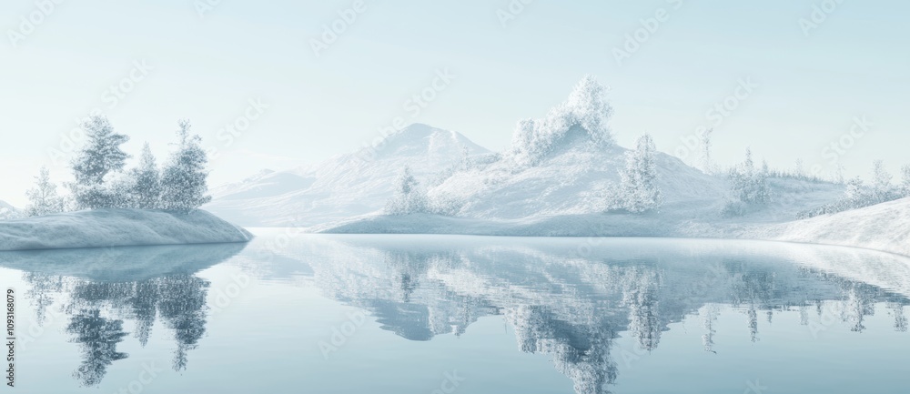 Majestic Snow-Capped Mountain Reflection on a Calm Lake, Ethereal Alpine Scenery with Peaceful Atmosphere Majestic Snow-Capped Mountain Reflection on a Calm Lake, Ethereal Alpine Scenery with Peaceful Atmosphere