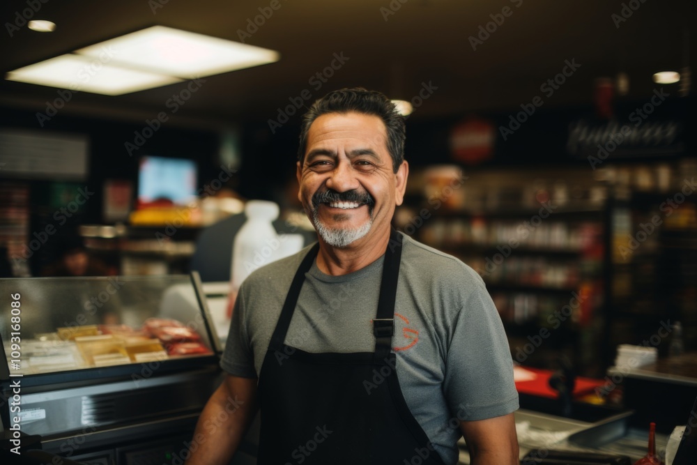 Portrait of a middle aged Hispanic cashier Portrait of a middle aged Hispanic cashier
