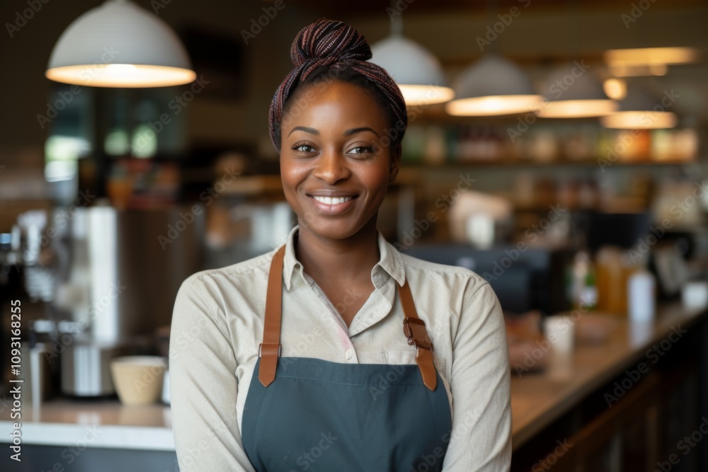 Portrait of a middle aged African American female cashier Portrait of a middle aged African American female cashier