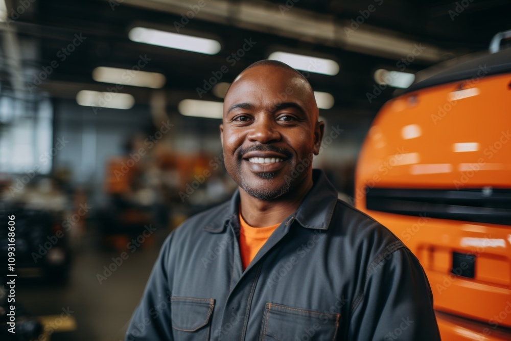 Smiling portrait of a middle aged car mechanic Smiling portrait of a middle aged car mechanic