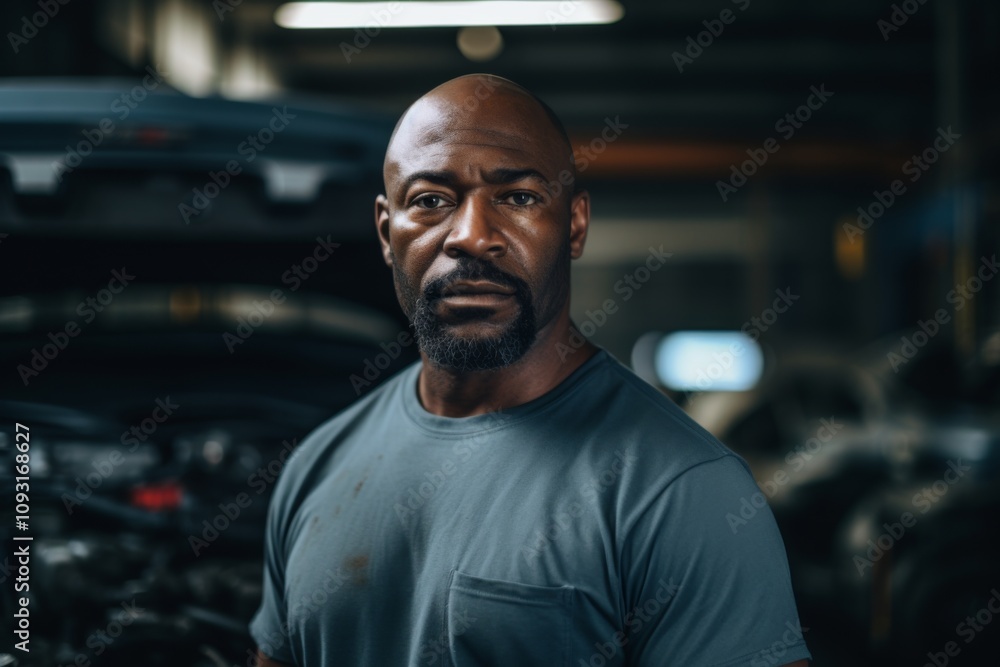 Smiling portrait of a middle aged car mechanic Smiling portrait of a middle aged car mechanic