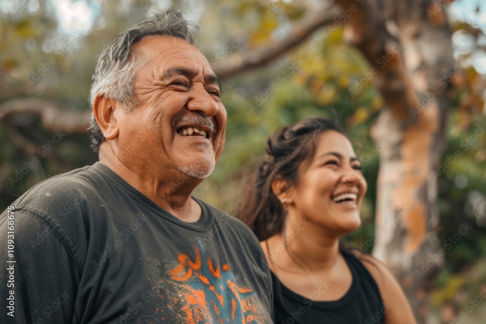 Joyful older Hispanic man and woman engage in exercise outdoors Joyful older Hispanic man and woman engage in exercise outdoors