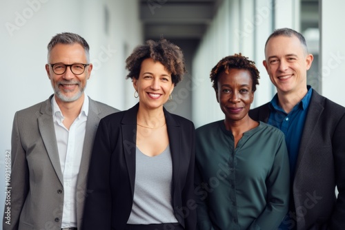 Group portrait of a middle aged business people team in office