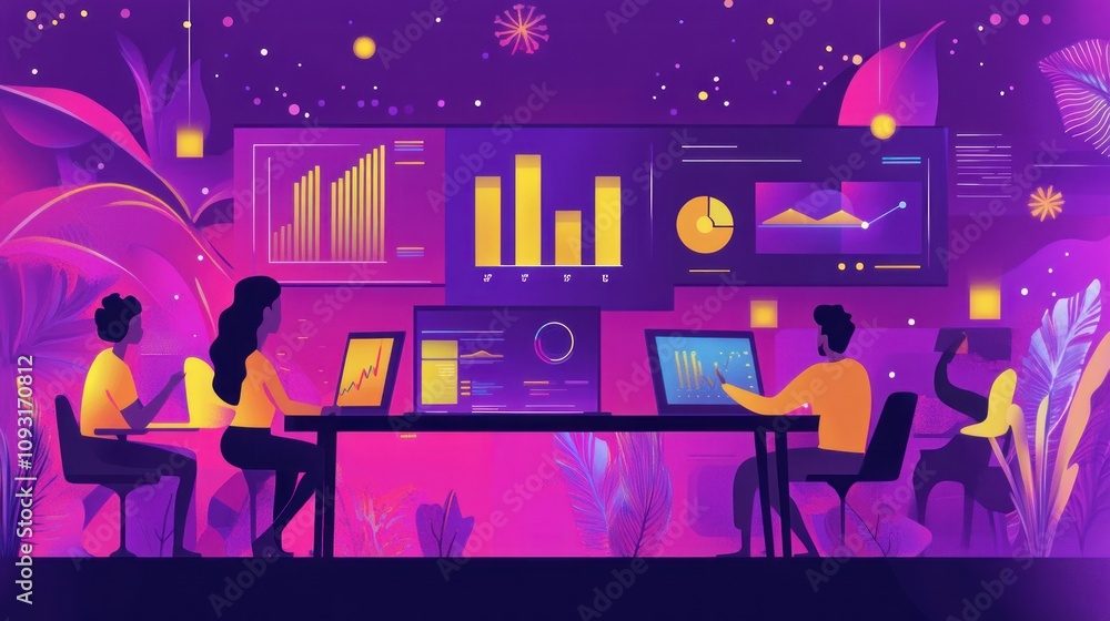 Team Analyzing Data Visualizations In A Modern Office Team Analyzing Data Visualizations In A Modern Office