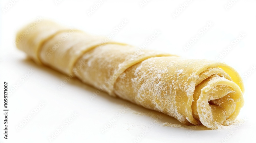 Rolling fresh handmade pasta dough on a white background for culinary photography inspiration Rolling fresh handmade pasta dough on a white background for culinary photography inspiration