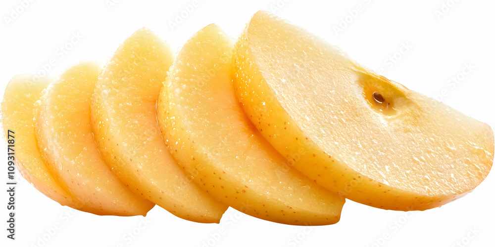 Photo Realistic Sliced Yellow Pear Fruit on White Background Photo Realistic Sliced Yellow Pear Fruit on White Background