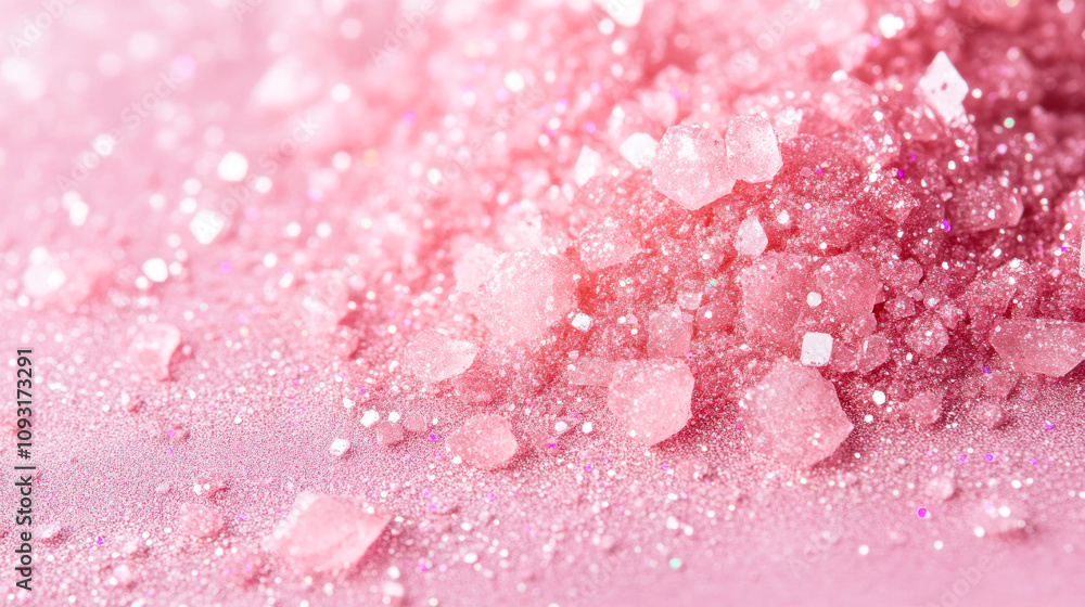Close-up of pink crystal textures with glitter effect Close-up of pink crystal textures with glitter effect