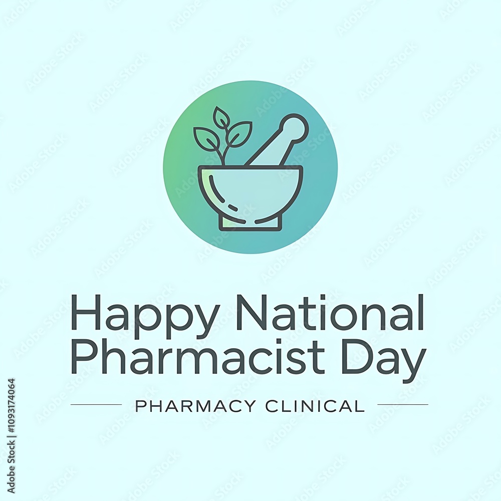 Modern Minimalist Graphic for National Pharmacist Day with Stylized Mortar and Pestle Icon and Calming Teal Gradient Modern Minimalist Graphic for National Pharmacist Day with Stylized Mortar and Pestle Icon and Calming Teal Gradient