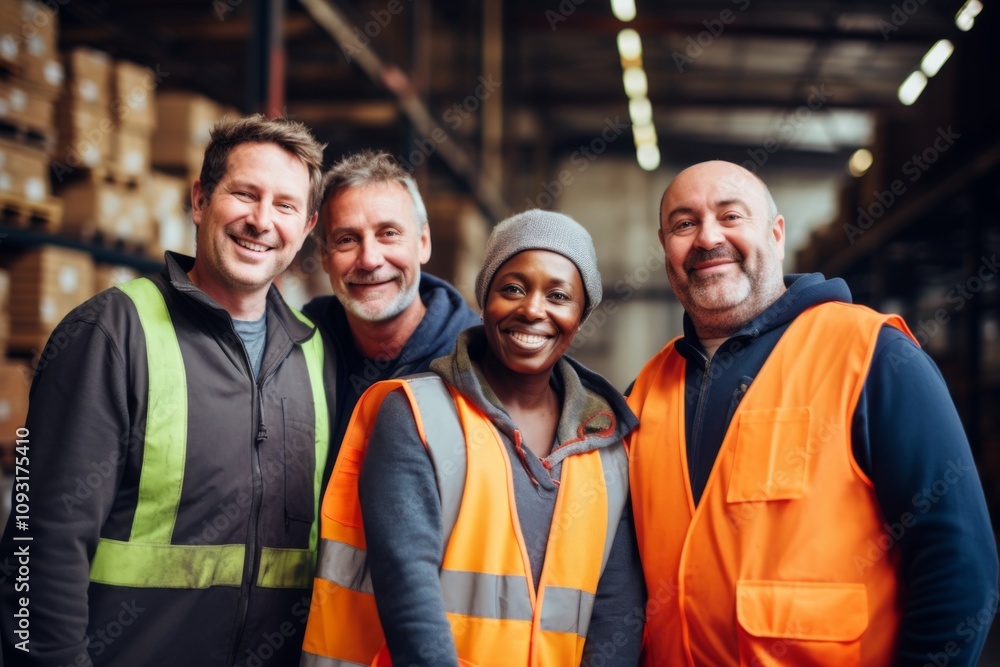 Group portrait of diverse middle aged warehouse workers Group portrait of diverse middle aged warehouse workers